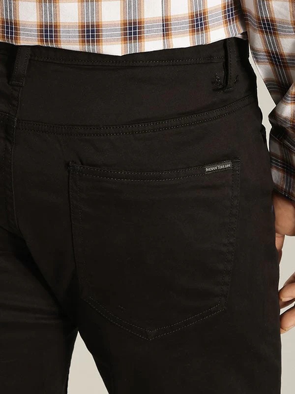 Indian Terrain Men's Slim Fit Solid Black Trousers